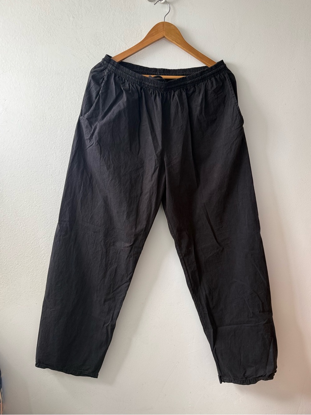 black cotton poplin wide leg pants